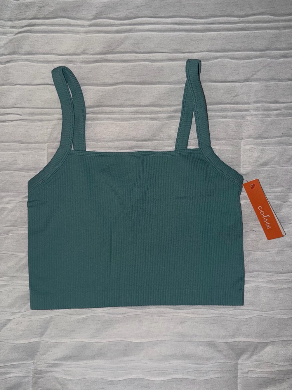Colsie Teal Ribbed Square-Neck Crop Tank Top